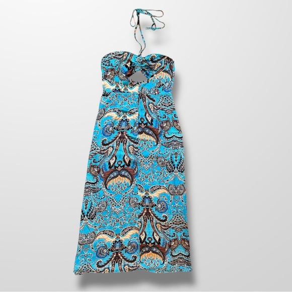 Topshop NWT Blue Paisley Cutout Backless Halter Festival Maxi Dress- Size 4 - Picture 9 of 9